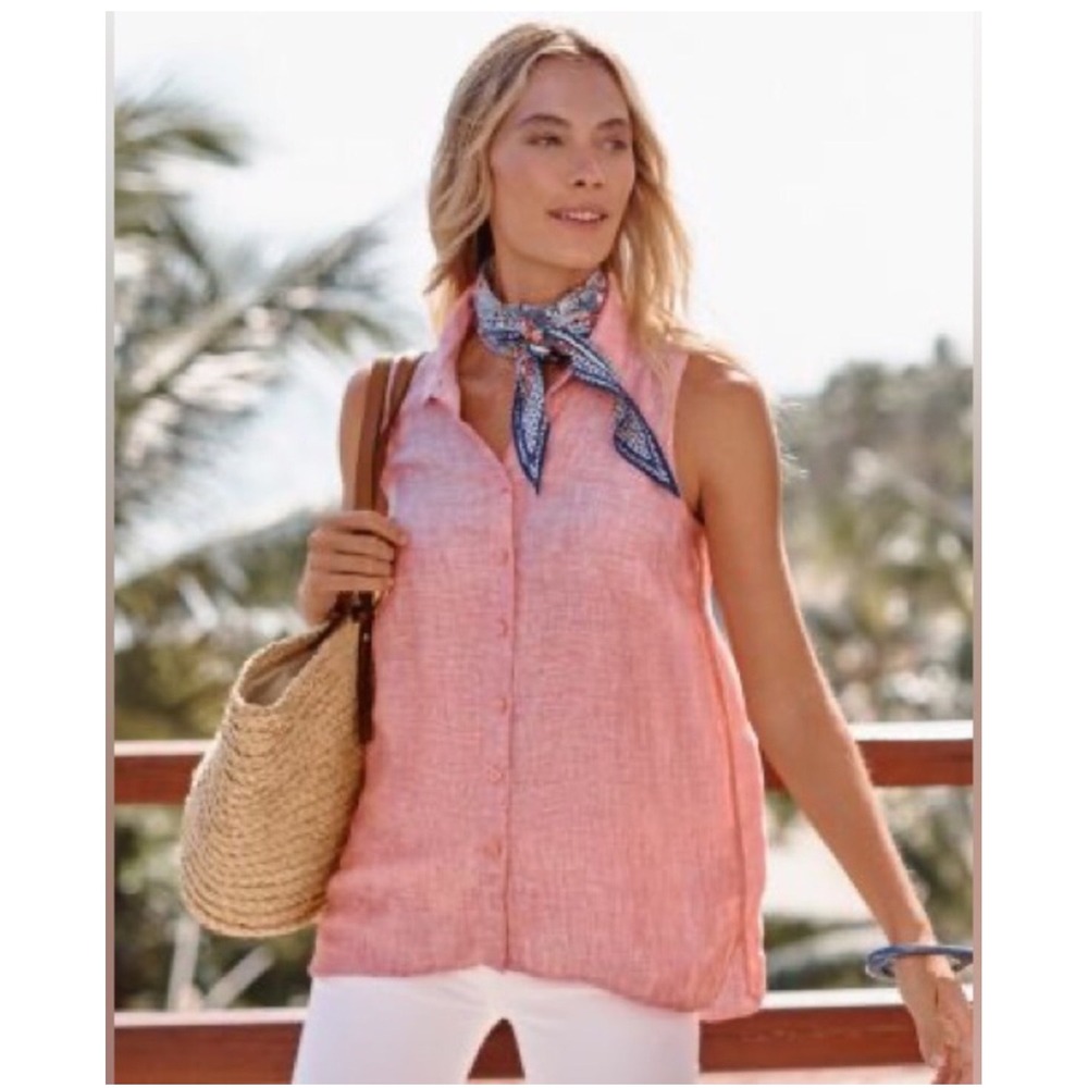Garnet Hill Easy Linen Button Down Tank Coral Pink 8 Top Coastal Summer Beach